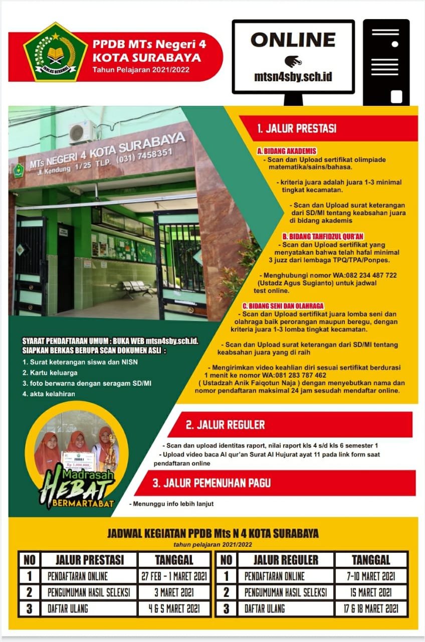 PPDB MTsN 4 Kota Surabaya Tahun Pelajaran 2021/2022